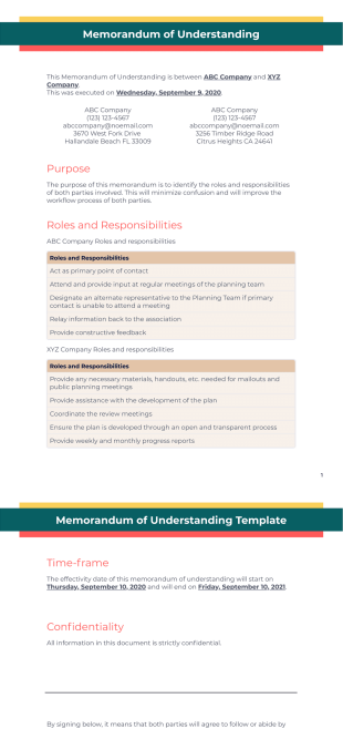 Memorandum of Understanding Template - PDF Templates