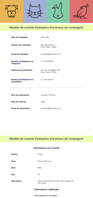 Modèle de contrat d'adoption d'animaux de compagnie - PDF Templates