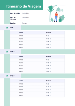 Modelo de Itinerário de Viagem - PDF Templates