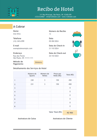 Modelo de Recibo de Hotel - PDF Templates