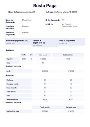 Modello di Busta Paga - PDF Templates