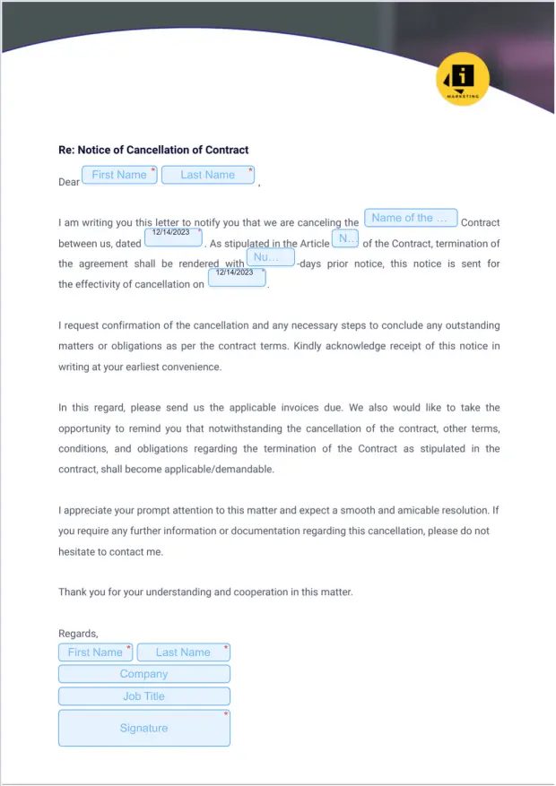 Notice of Cancellation of Contract