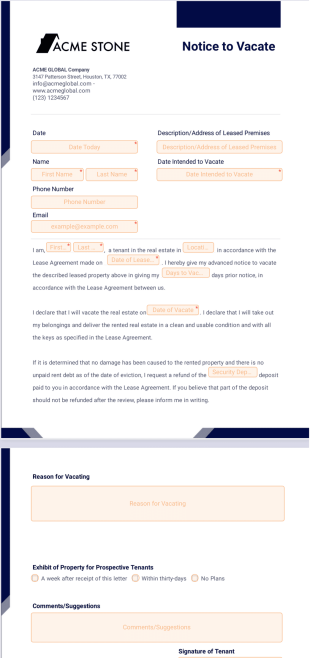 Notice To Vacate Form - PDF Templates