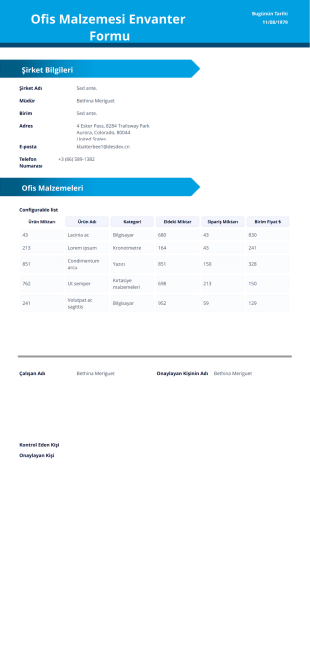 Ofis Malzemesi Envanter Şablonu - PDF Templates