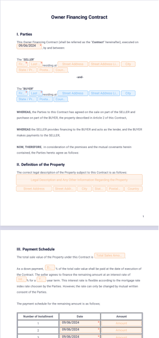 Owner Financing Contract Template - PDF Templates