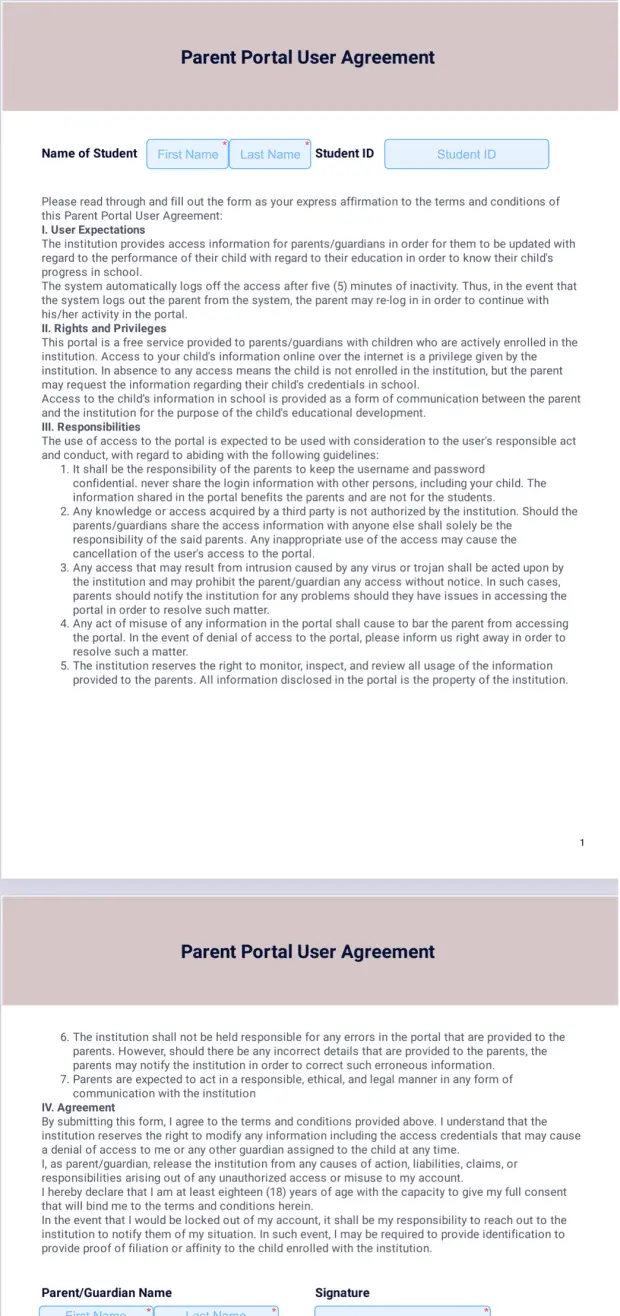 Parent Portal User Agreement
