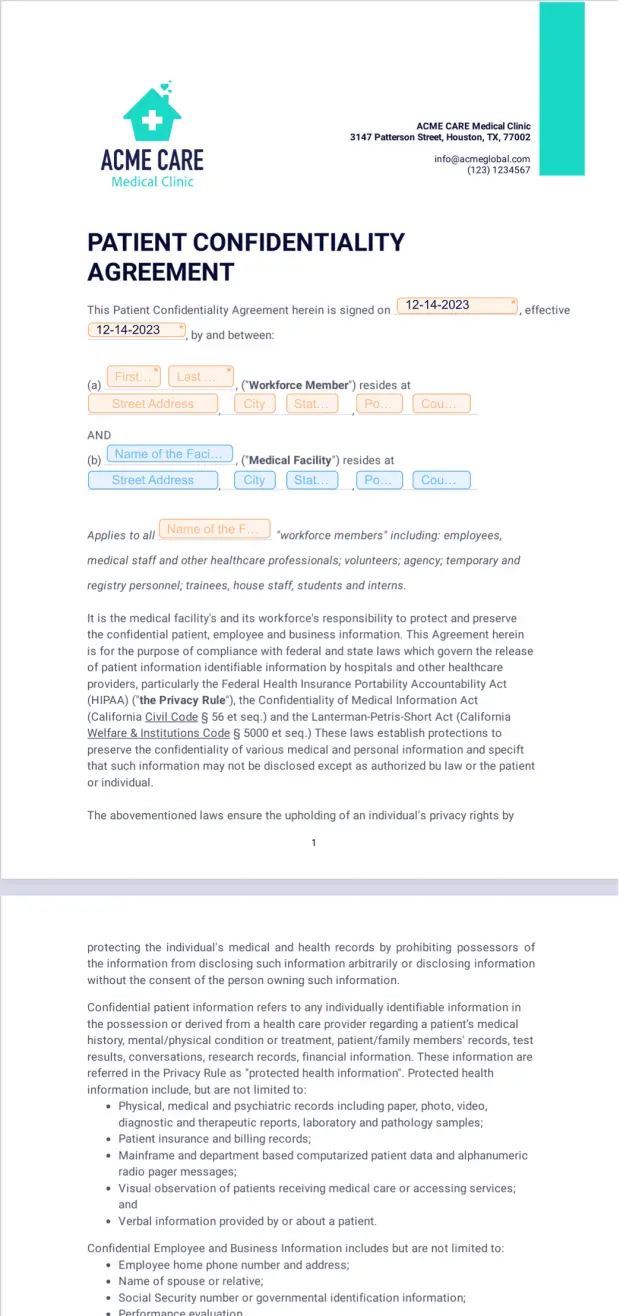 Patient Confidentiality Agreement