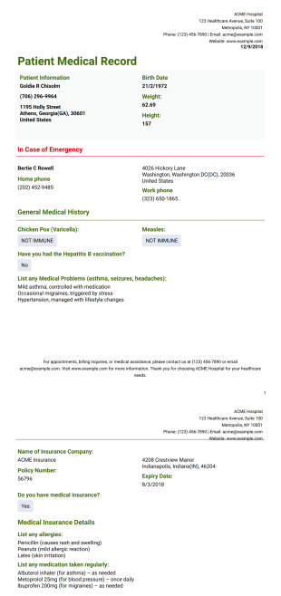 Patient Medical Record Template - PDF Templates