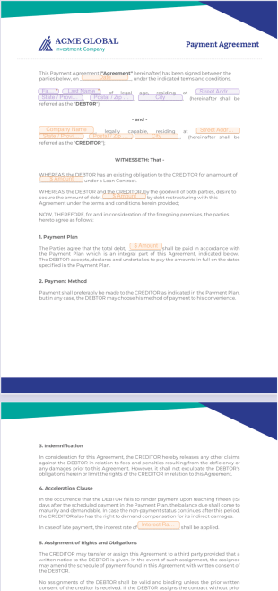 Payment Agreement Template - PDF Templates