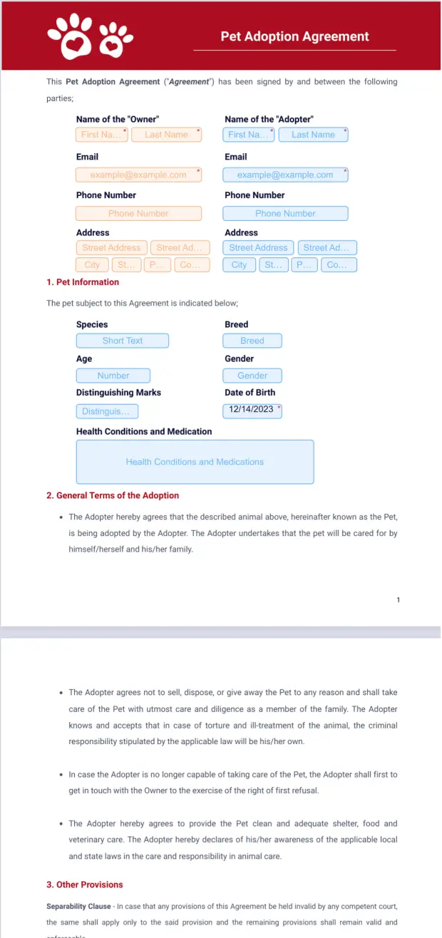 Pet Adoption Agreement Template