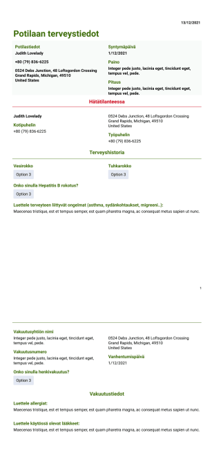 Potilaan terveystiedot-pohja - PDF Templates