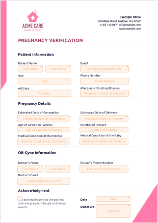 Pregnancy Verification Template - PDF Templates