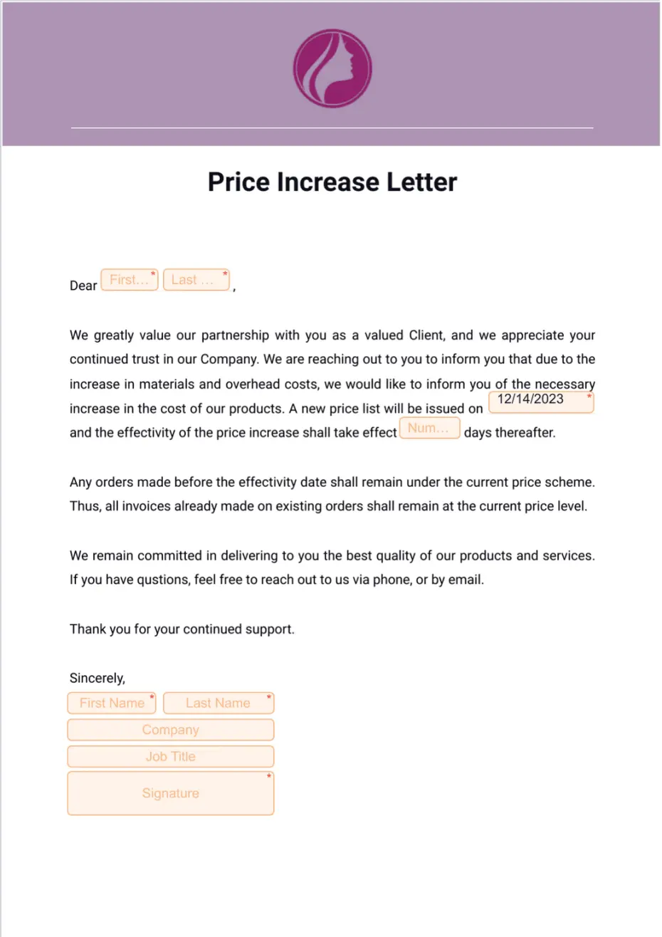 Price Increase Letter