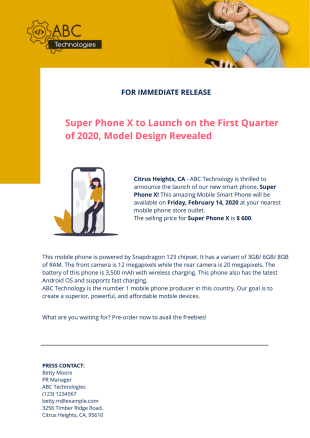 Product Launch Press Release Template - PDF Templates