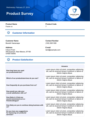 Product Survey Template - PDF Templates