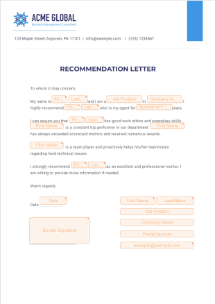 Professional Letter of Recommendation - Sign Templates