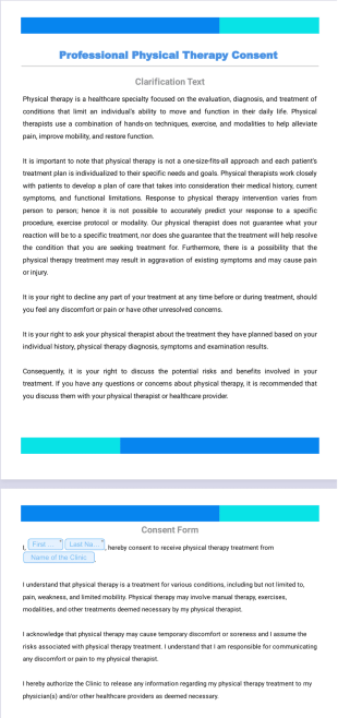 Professional Physical Therapy Consent Template - PDF Templates