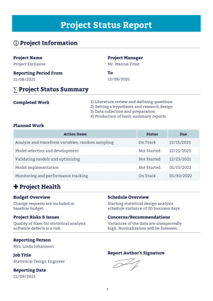 Project Status Report - PDF Templates