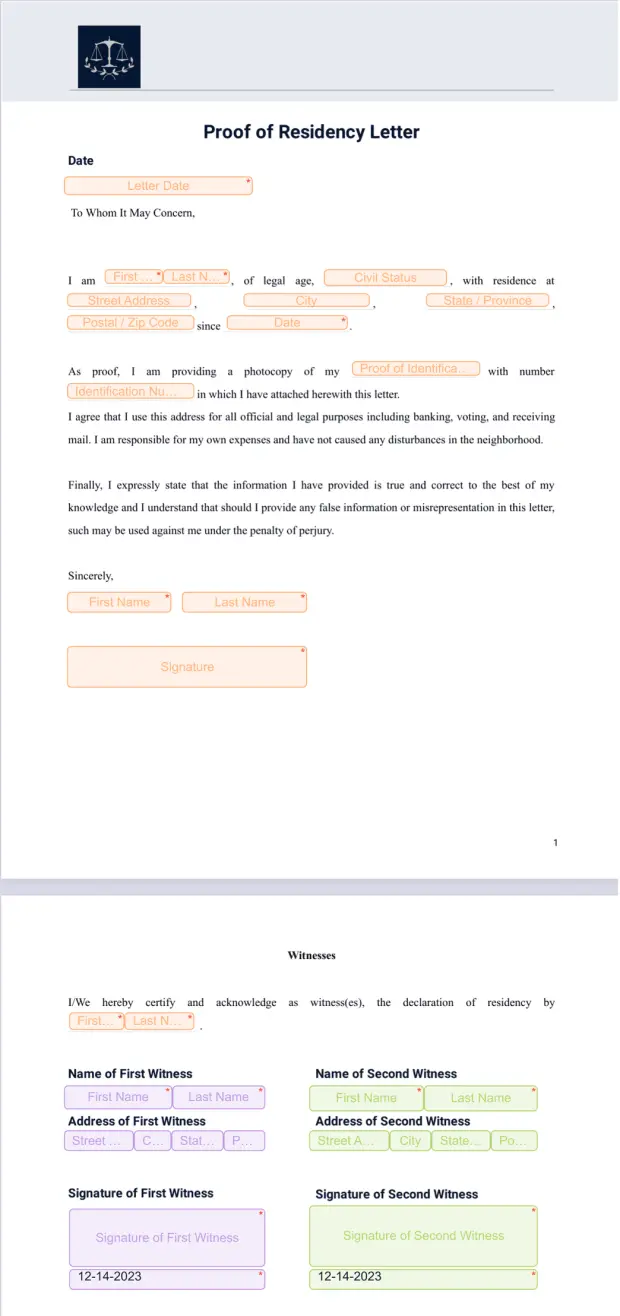 Proof of Residency Letter - PDF Templates | Jotform