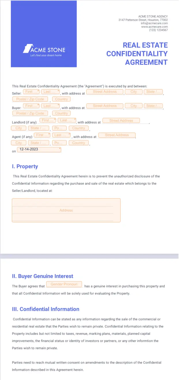 Real Estate Confidentiality Agreement