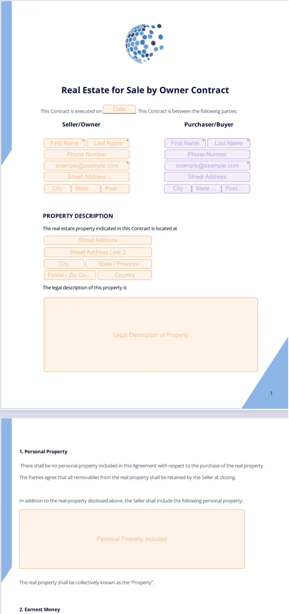 Real Estate for Sale by Owner Contract Template