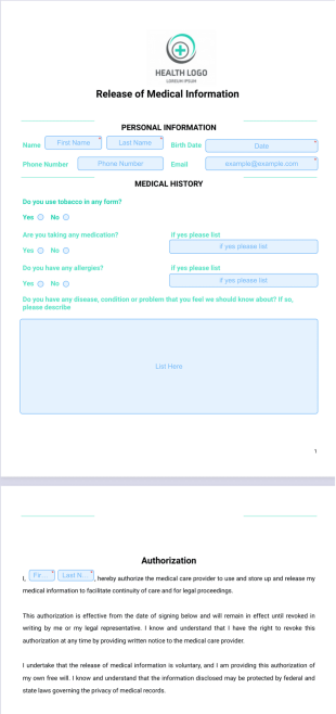 Release of Medical Information Template - PDF Templates