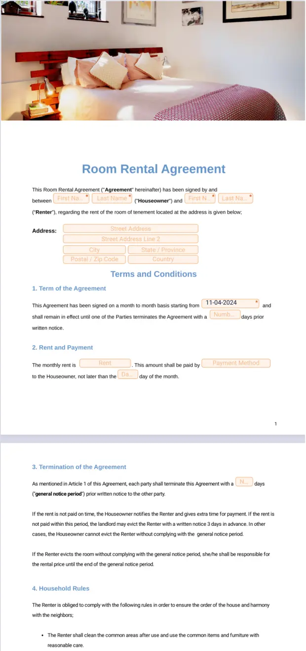 Room Rental Agreement Template - PDF Templates | Jotform