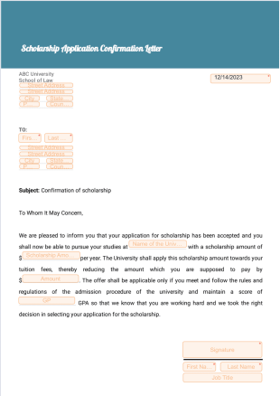 Scholarship Application Confirmation Letter - PDF Templates