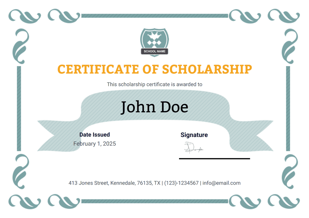 Scholarship Certificate Template - PDF Templates | Jotform