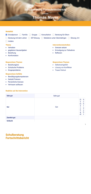 Schulberatung Fortschrittsbericht - PDF Templates