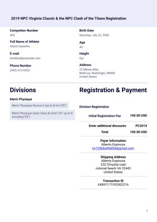 Show Registration Form - PDF Templates