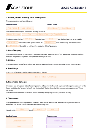 Simple One Page Lease Agreement Template - PDF Templates
