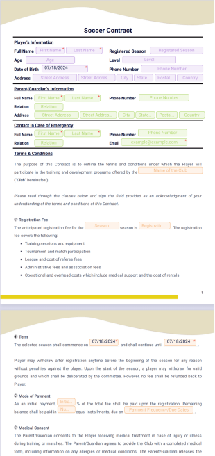 Soccer Contract Template - PDF Templates