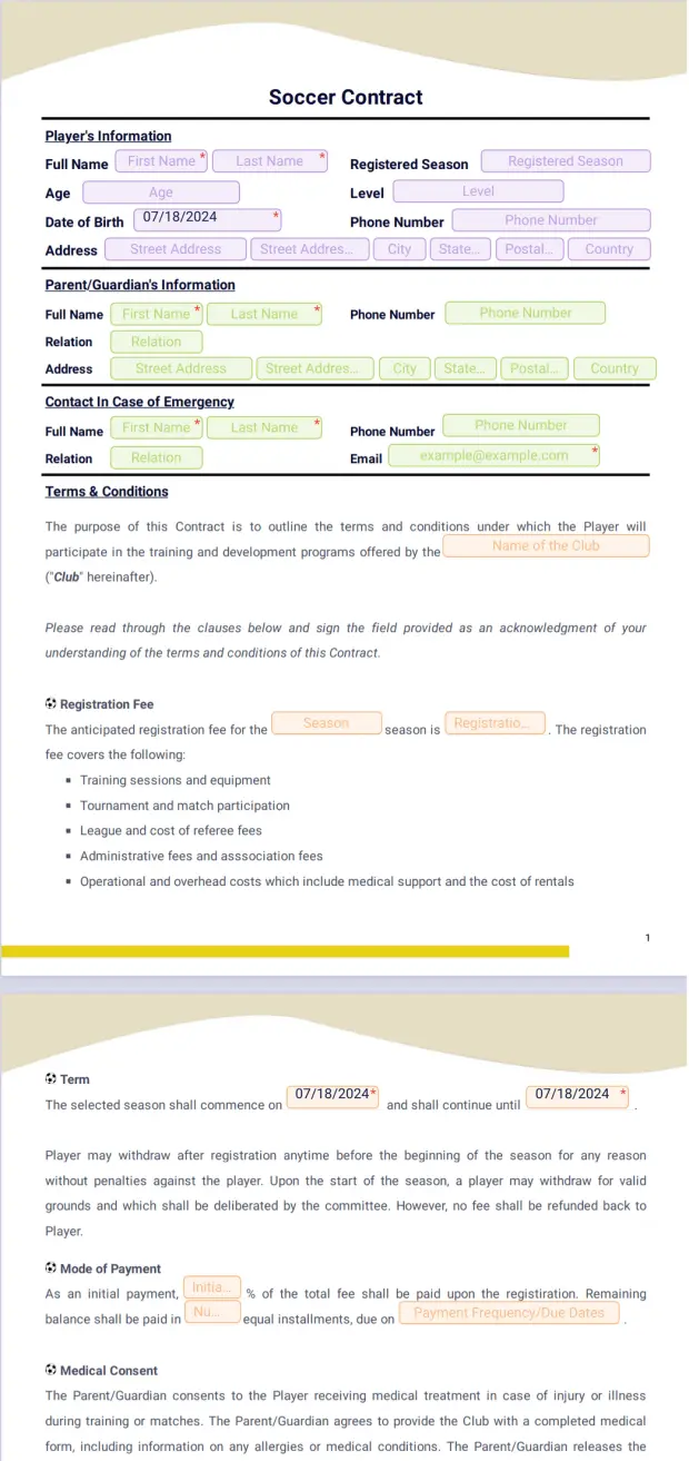 Soccer Contract Template