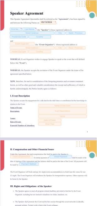 Speaker Agreement Template - PDF Templates