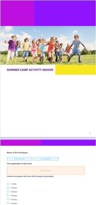 Summer Camp Activity Waiver Template - Sign Templates