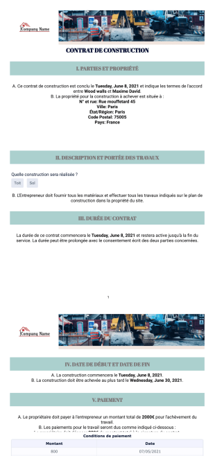 Template de contrat de construction gratuit - PDF Templates