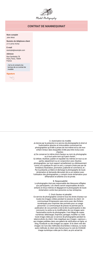 Template de contrat de mannequinat - PDF Templates