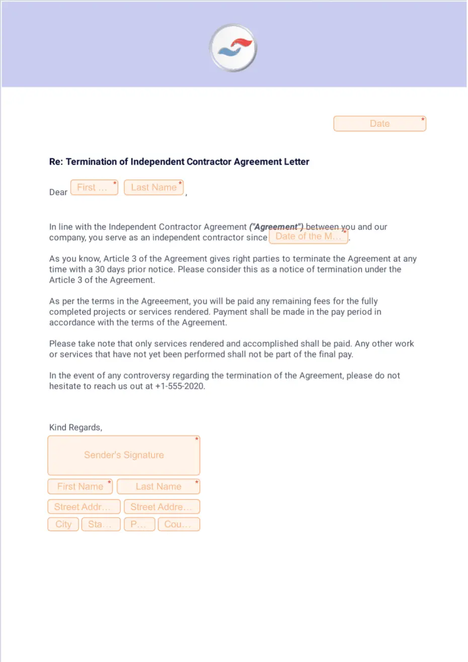 Independent Contractor Agreement Termination Letter