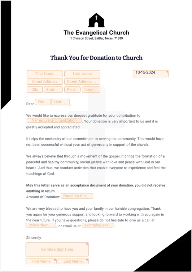 Thank you Letter for Donation to Church