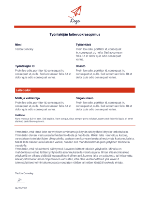 Työntekijän laitevuokrasopimus - PDF Templates