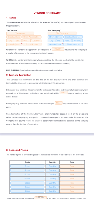 Vendor Contract Template - PDF Templates