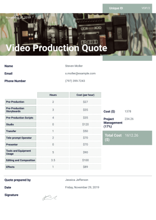 Video Production Quote - PDF Templates