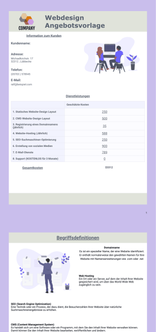 Webdesign Angebotsvorlage - PDF Templates