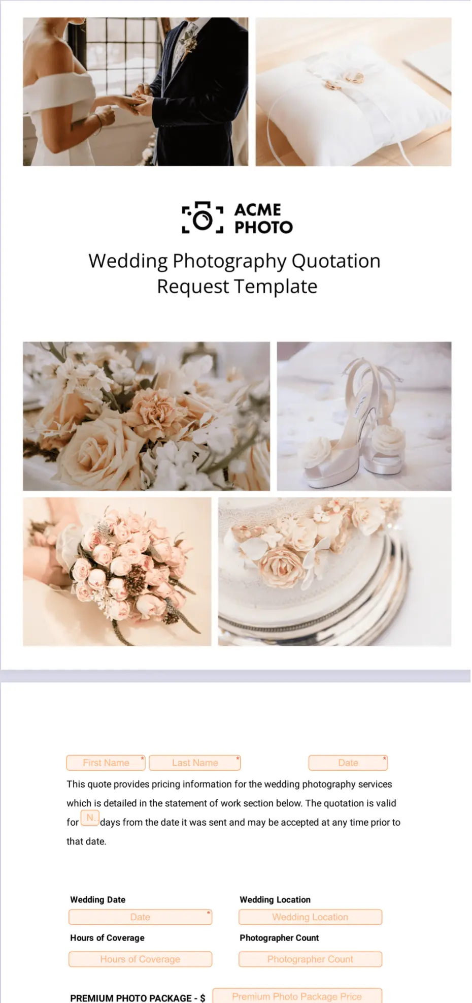 Wedding Photography Quotation Request Template