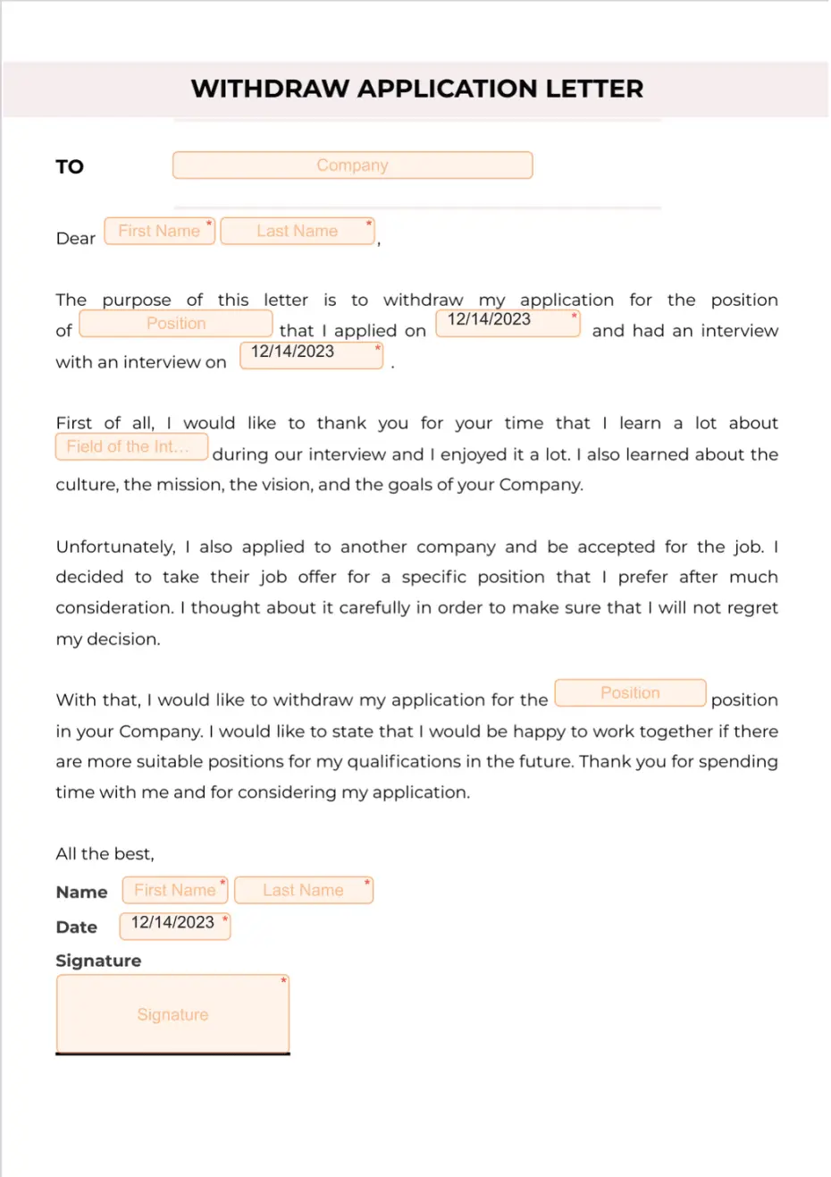Withdraw Application Letter