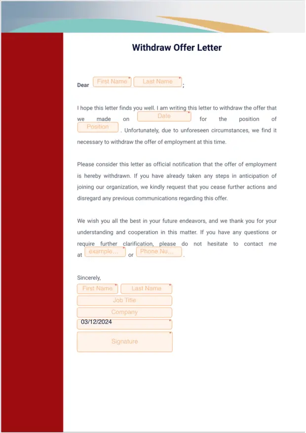Withdraw Offer Letter